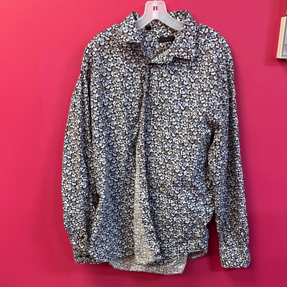 Saks Fifth Avenue Blue and Cream Floral Shirt